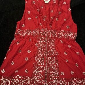 Cowgirl Style Phases Red Bandana Print Top